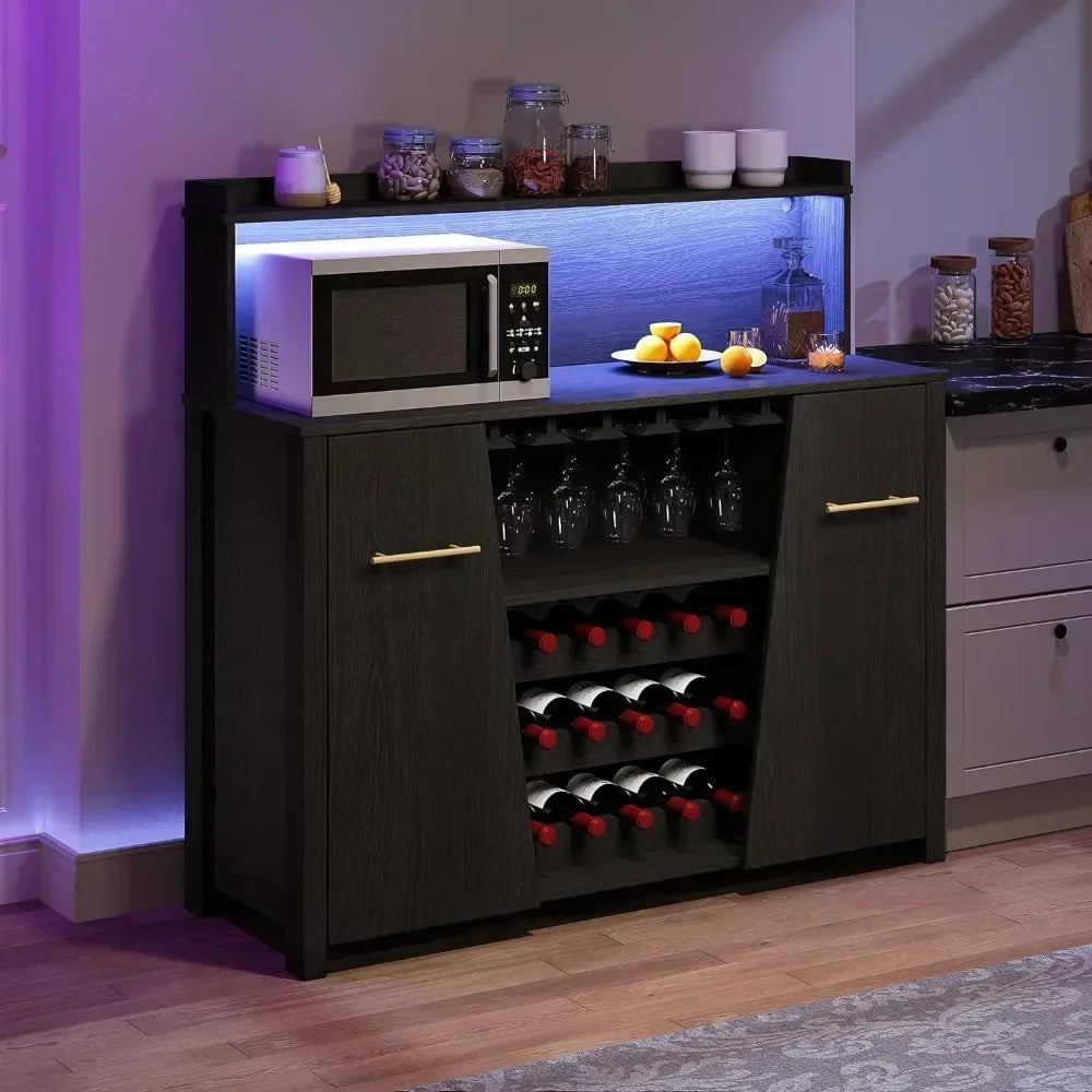 Wine Cabinets,47'' Sideboard Buffet Bar Cabinet with Wine Rack and Glass Holder, Adjustable Shelf, Wine Cabinets with LED Light