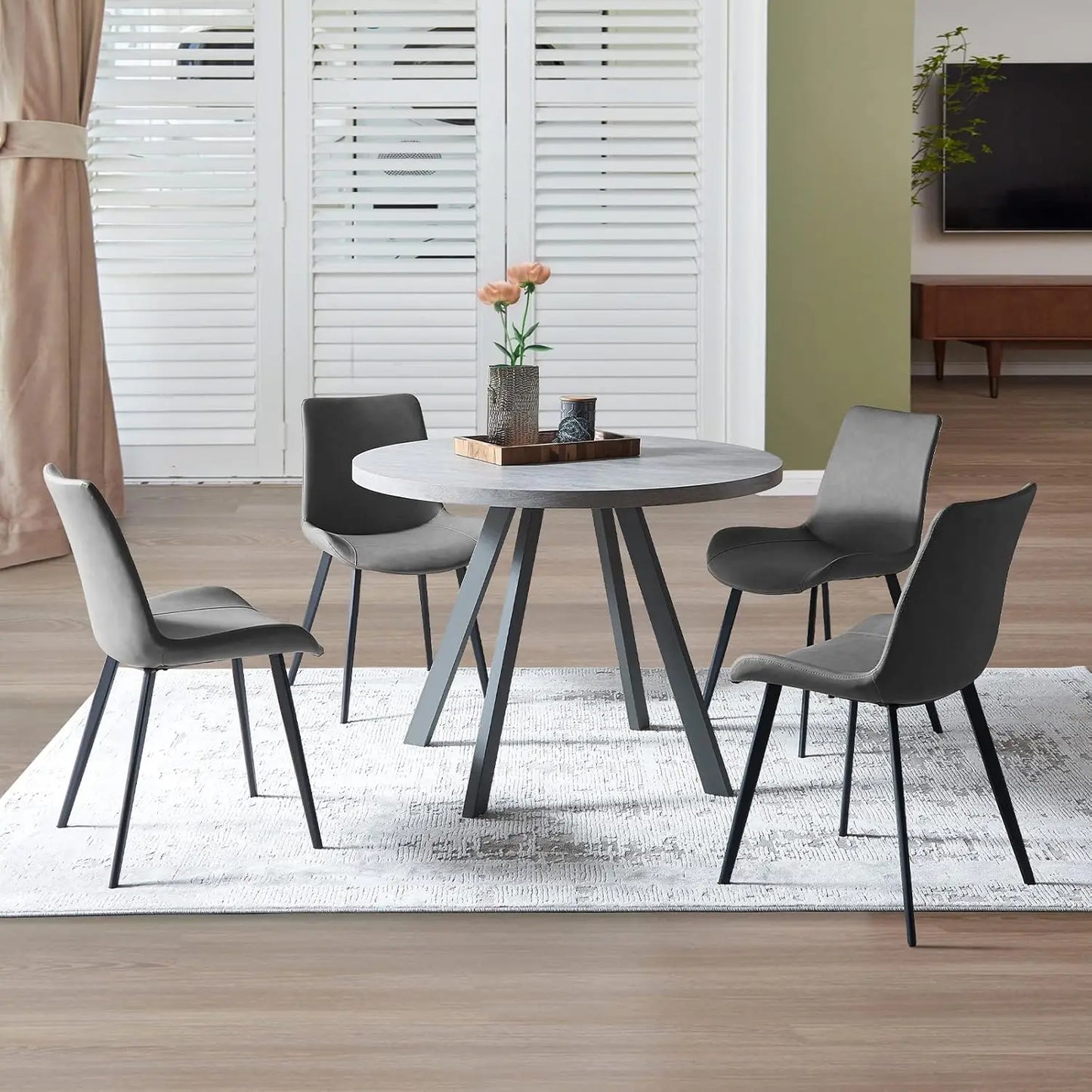 Round Dining Table Set for 4, Modern Casual Coffee Table Set for Kitchen, Living Room, Apartment, Space Saving