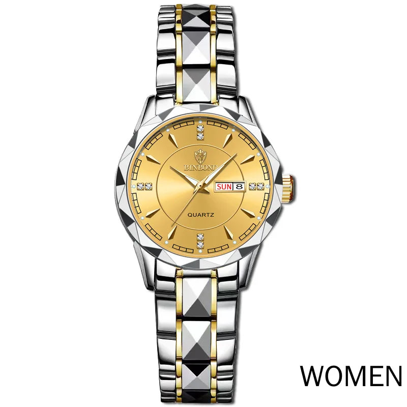 Women Business Casual Fashion Waterproof Full Steel Quartz Watches for Female Sports Date Week Clock Ladies Gold