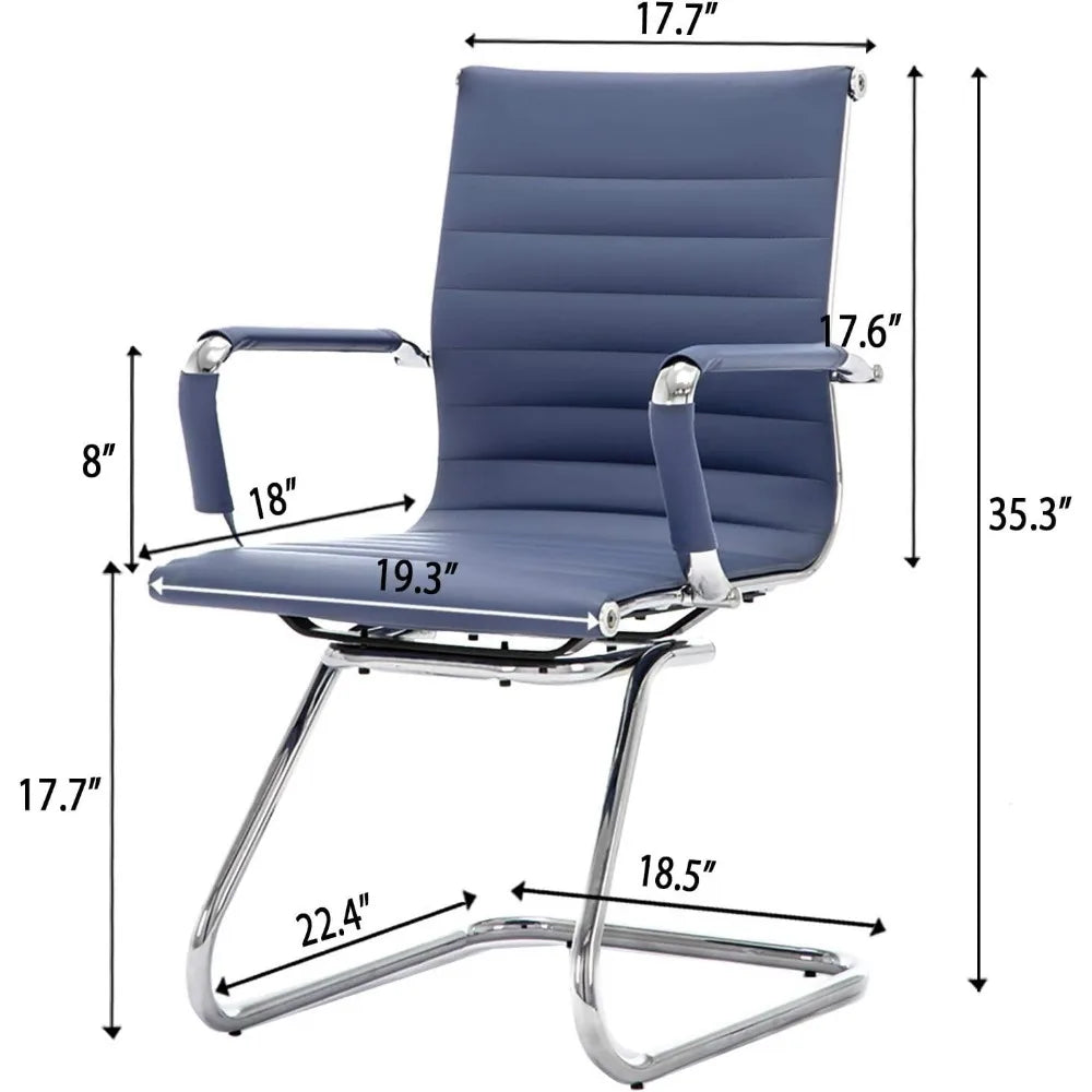 Waiting Room Chairs Leather Office Guest Chair Mid Back Reception Chairs with Sled Base for Meeting/Patient/Conference Room,