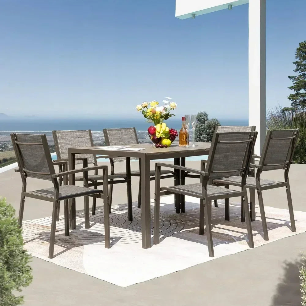 7 Piece Terrace Dining Outdoor Furniture Set with Weatherproof Table and 6 Stackable for Garden Suitable for gardens courtyards