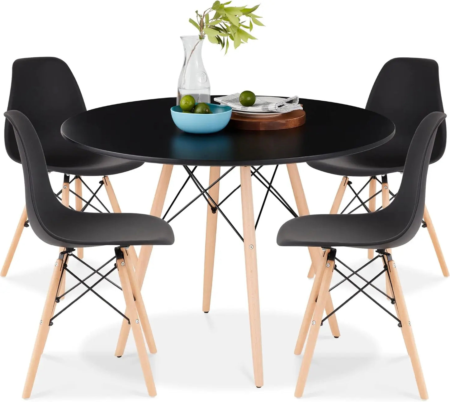 5-Piece Dining Set, Compact Mid-Century Modern Table & Chair Set for Home, w/ 4 Chairs, Suitable for dining rooms living rooms