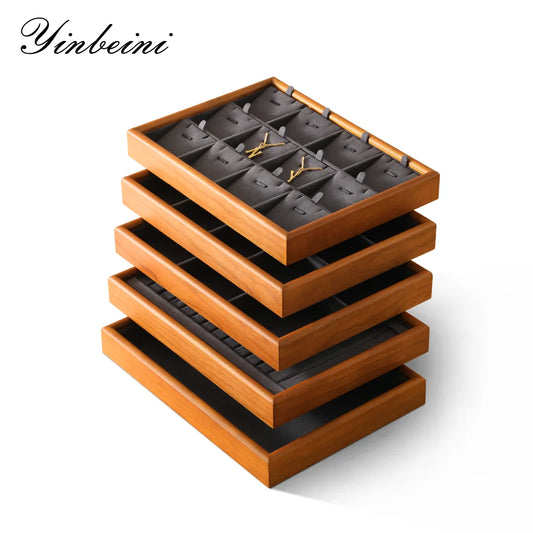 YinBeiNi Ring Bracelet Necklace Display Tray Wooden Jewelry Storage Organizer Pendant Chain Accerssories Display Pallet P068