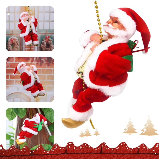 Santa Claus Climbing Beads Battery Operated Electric Climbs Up and Down Toy Tree Hanging Decor with Music Xmas Figurine Ornament