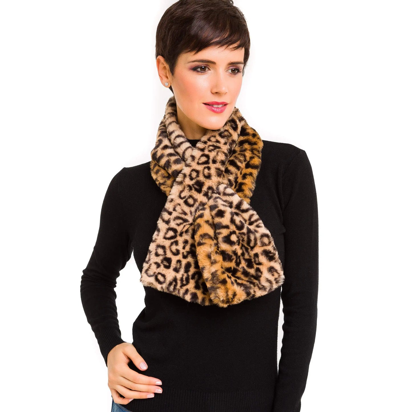 Fur Collar Scarf for Women Faux Fur Leopard Scarves Neck Shrug for Fall Winter Coat Dress