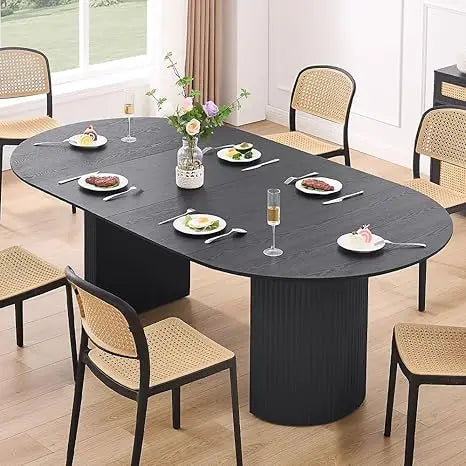 Wood Dining Furniture Set, Modern Oval Kitchen Table with Wooden Pedestal Base, Dining Table and Chairs