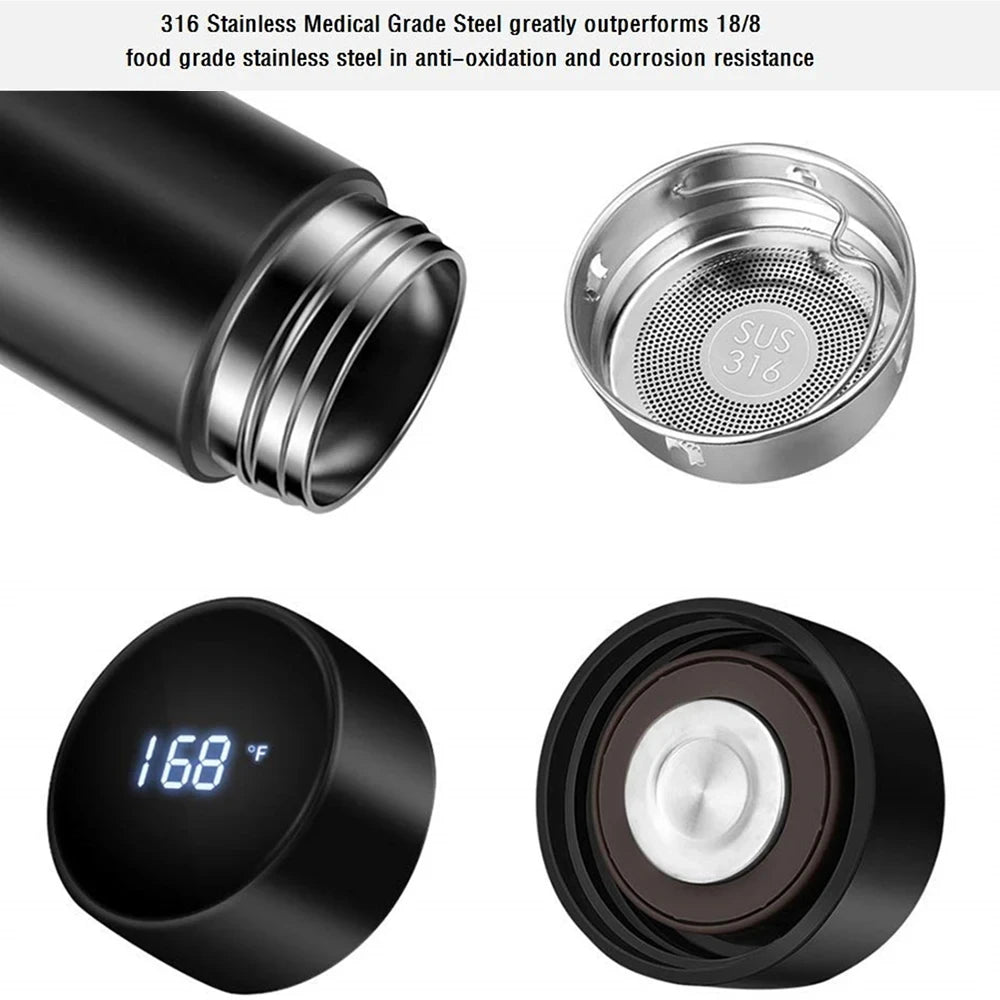 Intelligent Temperature Measurement Straight Cup Vacuum Water Cup Display Temperature 304 Stainless Steel Car Water Cup