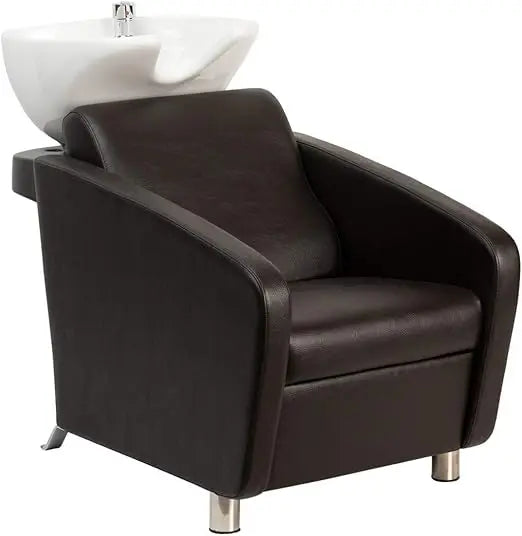 Salon Shampoo Chair, Deep Tilting White Porcelain Shampoos Bowl, Dual Function Nozzle, Extra Wide Seat, Shampoo Chairs