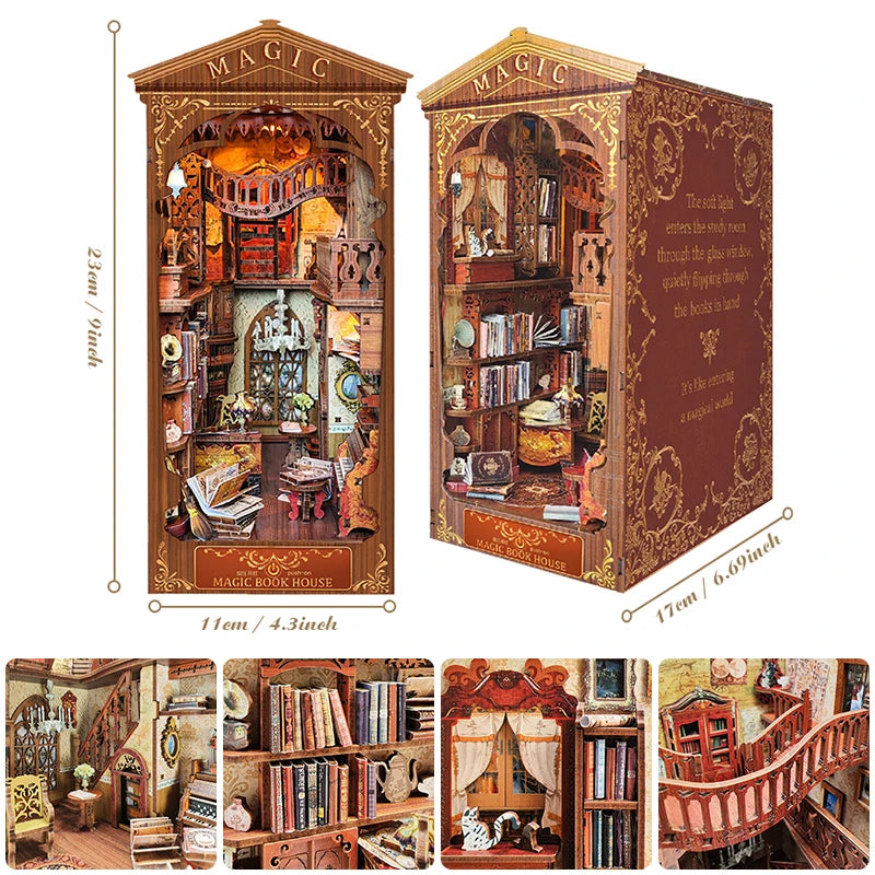 3D Wooden Puzzle Magic House DIY Book Nook Kit Micro Landscape Bookend Shelf Home Decor Bookend Toys Adults Kids 3D Puzzle Gifts