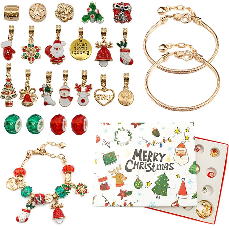 24 Countdown Calendar Advent Surprise Blind Box Set Christmas Charms Bracelet Set DIY Creative Ornaments Christmas Child Gifts