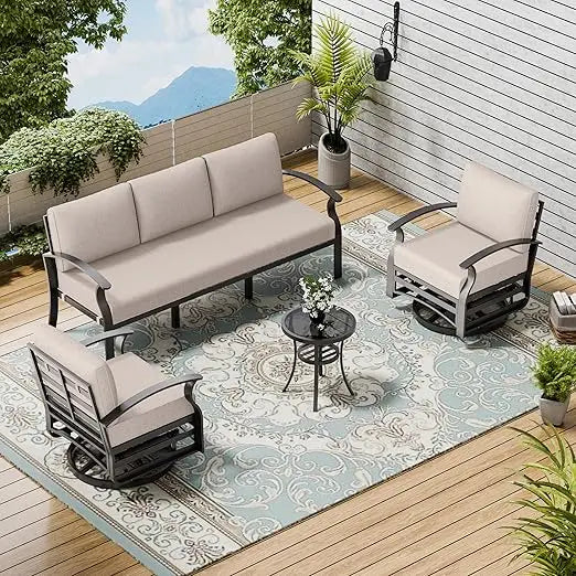 Patio Furniture Sets ,All-Weather Patio Conversation Set with Tempered Glass Top Table , 3-Piece Aluminum Armrest Sofa