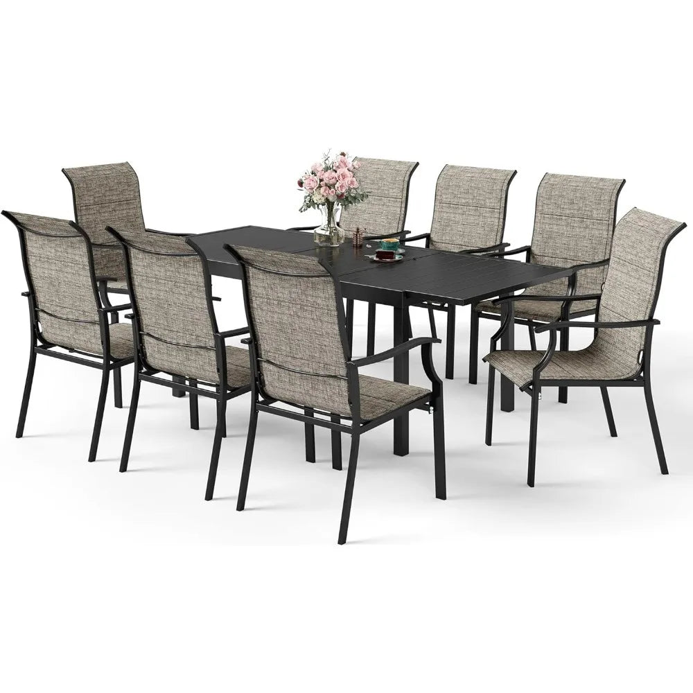 9 Piece Patio Dining Sets, with Rectangular Patio Dining Table and 8 Patio Dining Chairs, Metal Outdoor Table and Chairs Set