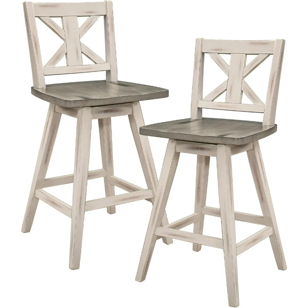 Bar Chairs Counter Height Swivel Barstool (Set of 2), White, Bar Chairs