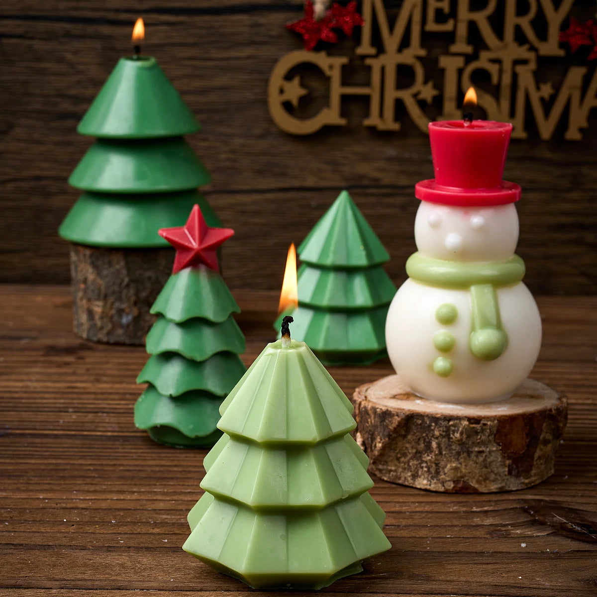 3D Christmas Tree Candle Silicone Mold DIY Snowman Candles Making Kit Handmade Soap Plaster Resin Baking Tools Holiday Gifts