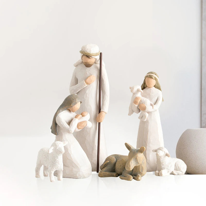 1Set Holy Family Statue Christmas Jesus Mary Joseph Figure Catholic Figurine Resin Craft Nativity Scene Set Christmas Decoration