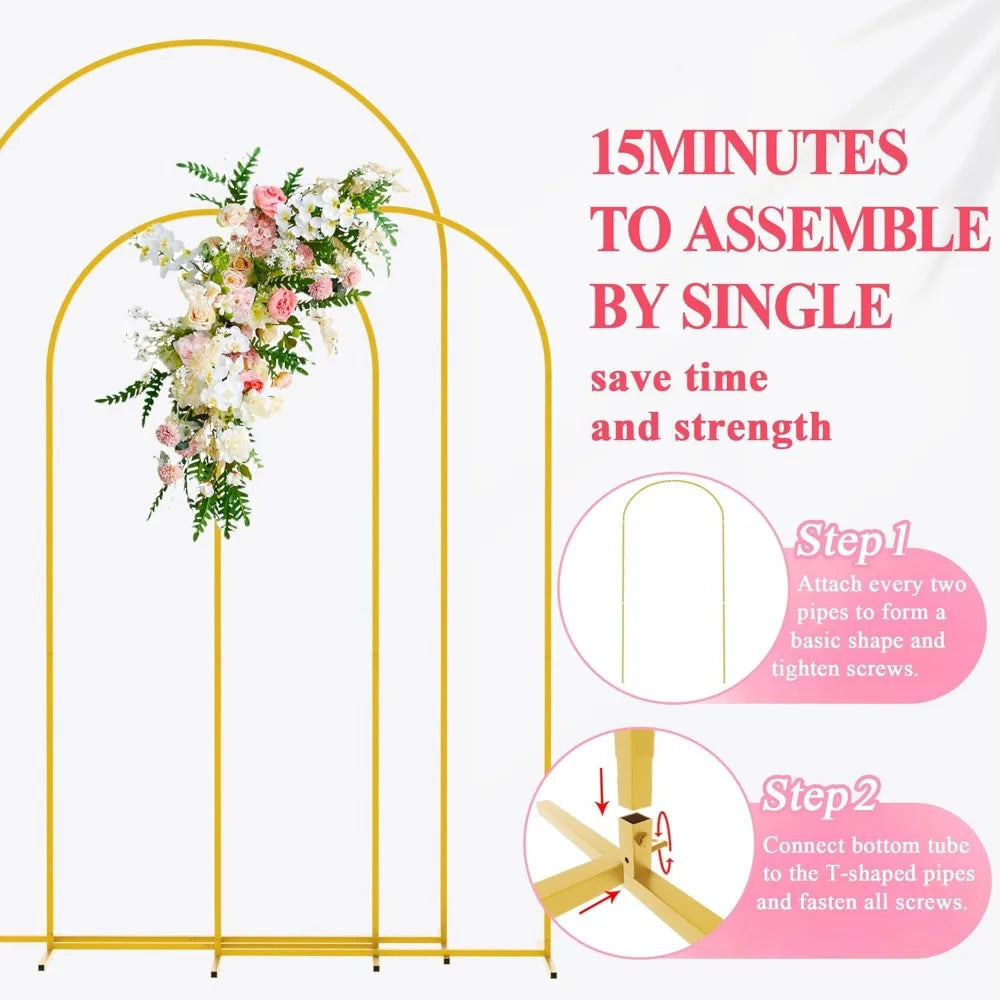 Wedding Arch Backdrop Stand Gold Metal Arch Stand Set of 2 for Birthday Party Wedding Ceremony Baby Shower Graduation Decoration