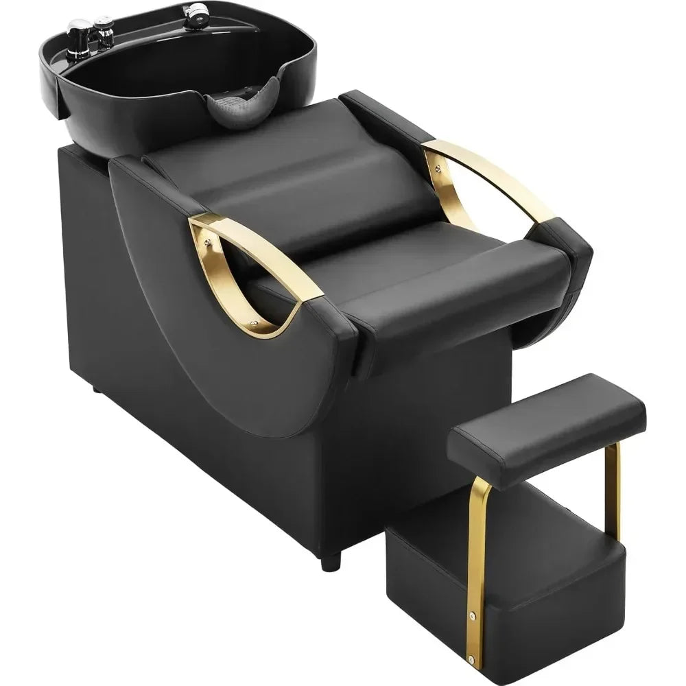 Shampoo Bowl and Chair Set for Salon,ABS Plastic Backwash Barber Sink with Separate Footstool Suitable for hair salons home