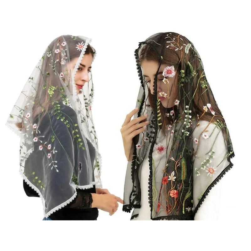 Embroidered Floral Shawl Floral sheer Shawl Headscarf Tudung Church Shawl Wraps For Women Hijab Headcovering Scarf DropShipping