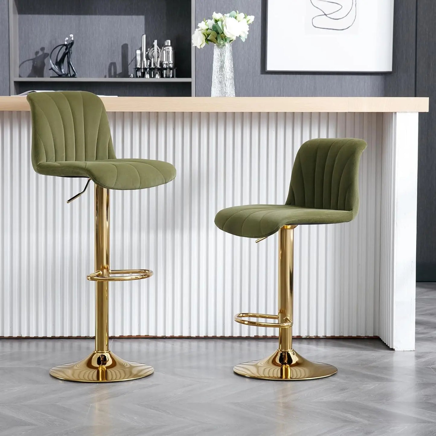 Swivel Bar Stools Set of 4, Counter Height Barstools with Golden Base, 5 Minute Assembly, Adjustable Velvet Armless Bar Chair