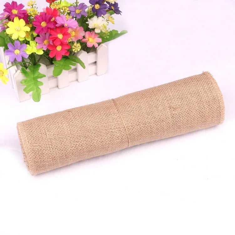 20m Natural Jute Linen Fabric 3-30cm Jute Linen Ribbon Roll Hessian Table Runner For Wedding Party Supplies Spring Decoration