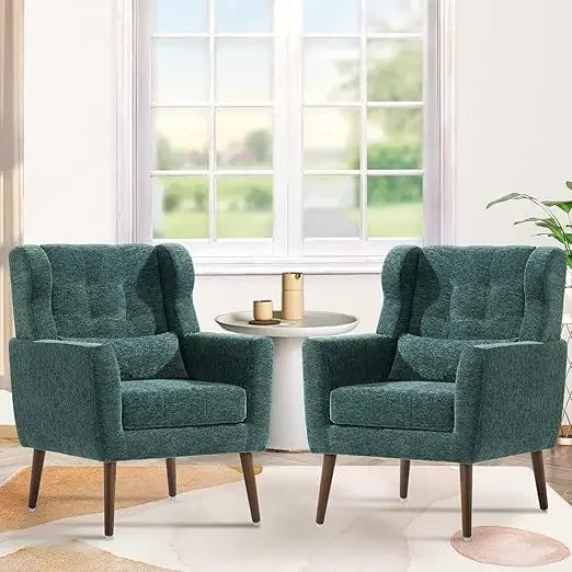 Accent Chair Set of 2,Upholstered Armchair with Pillow,Fabric Single Sofa Chair with Lounge Seat Wood Legs,Living Room Chairs