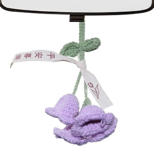 Little Flower Ornaments For Car Knitting Ornaments Christmas Tree Rearview Looking-Glass Handmade Lily Of The Valley Pendant