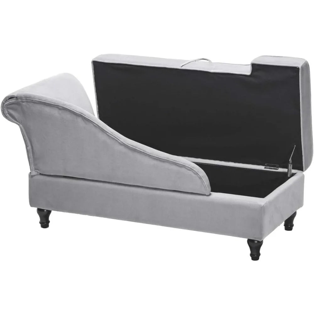 Storage Chaise Lounge Indoor Upholstered Sofa Recliner Lounge Chair for Living Room Bedroom Gray Velvet (Right Armrest)