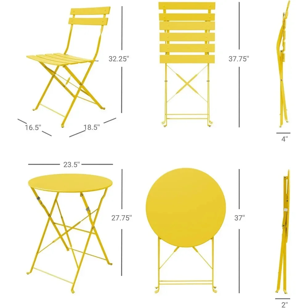 Folding Outdoor Furniture Sets with Premium Steel Frame, Portable Design for Bistro and Balcony, Free Shipping, 3 Pcs