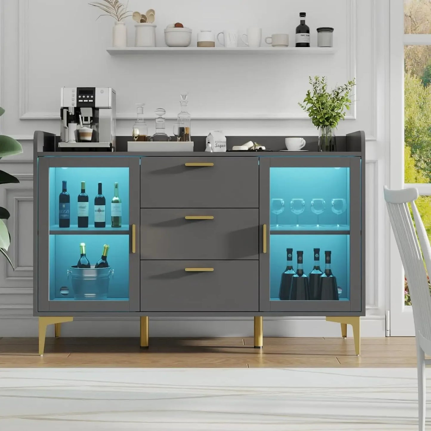 Wine Bar Cabinet with Led Light, Home Coffee Cabinet Glass Rack, Kitchen Buffet Sideboard  Freestanding Liquor Cabinet