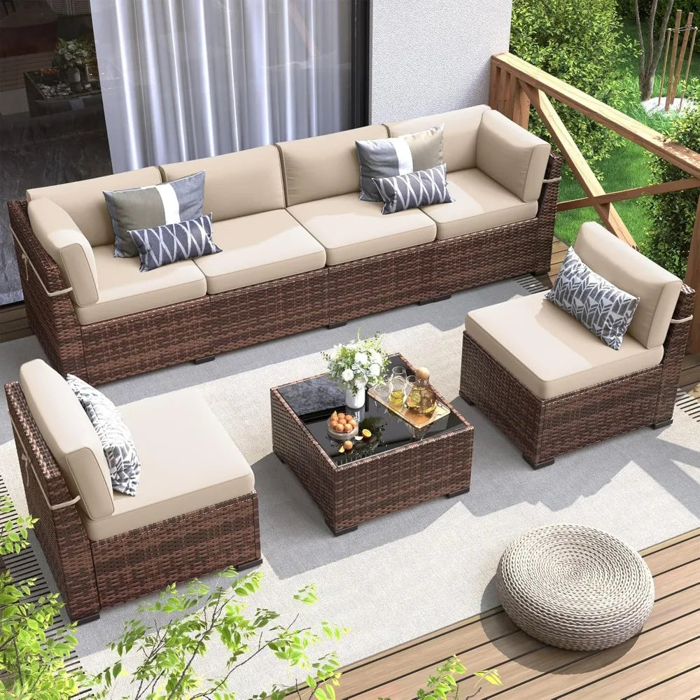 Patio Furniture Set, Sectional Sofa, for All Weather Rattan Patio Couch for Porch Garden Backyard ,7 Pieces Outdoor Sofa Sets