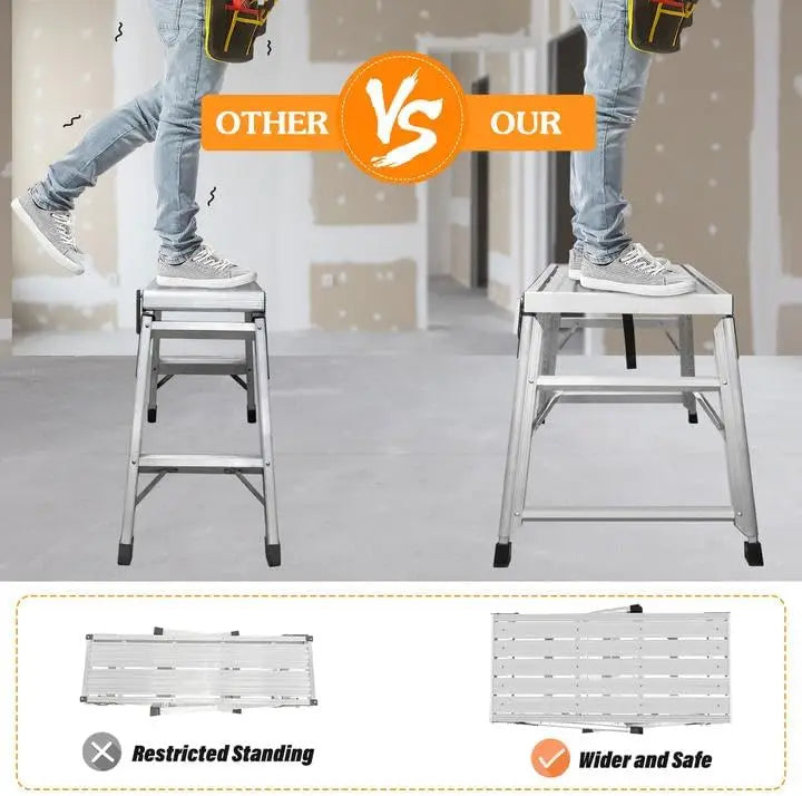 Work Platform Support Height 24 to 35 inches Portable Aluminum Step Stool Folding Ladder Non Slip for Household Office