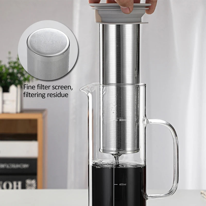 Portable Airtight Cold Brew Iced Coffee Maker 800ml Large Capacity Cold Brew Coffee Maker Manual Cold Brew Coffee Maker Tea Pot