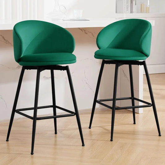 25" Counter Height Swivel Bar Stools with Back, Set of 4, Velvet Upholstered Kitchen Barstools Modern Bar Chair Island Stools