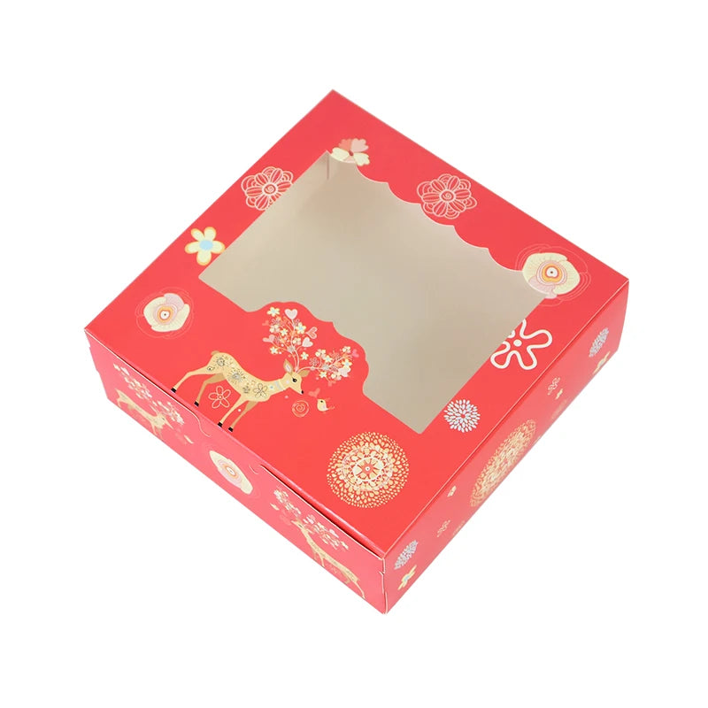 10/5Pcs Christmas Cookie Box with Window Candy Chocolate Biscuit Packaging Boxes Xmas Gift Wrapping New Year Party Treat Box