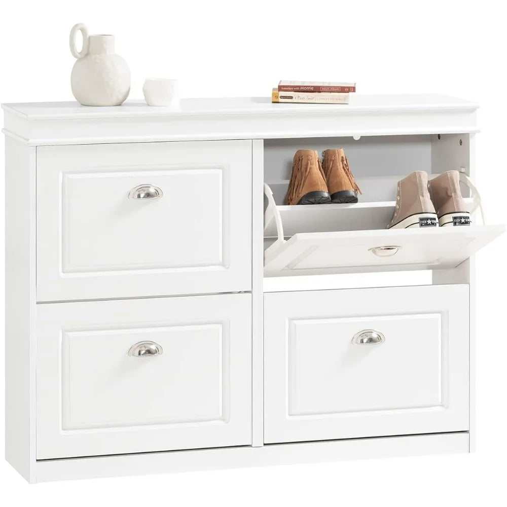 White  with 4 Flip Drawers, Large Freestanding Shoe Rack, Modern Shoe Organizer for Entryway, Hallway, Entance FSR79