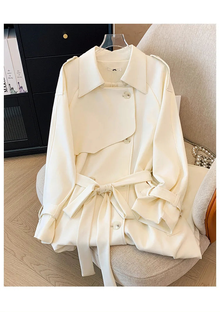 150Kg Plus Size Women's Bust 160 Spring Autumn Long Trench Coat Loose British Style Windbreaker Apricot 5XL 6XL 7XL 8XL 9XL