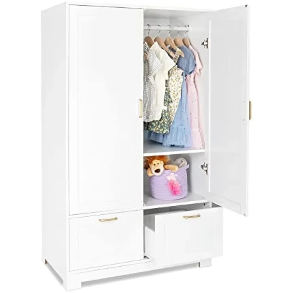 White Armoire Wardrobe Closet with Adjustable Shelves and Drawers,60" Freestanding Closet Wardrobe Cabinet,Suitable for bedrooms