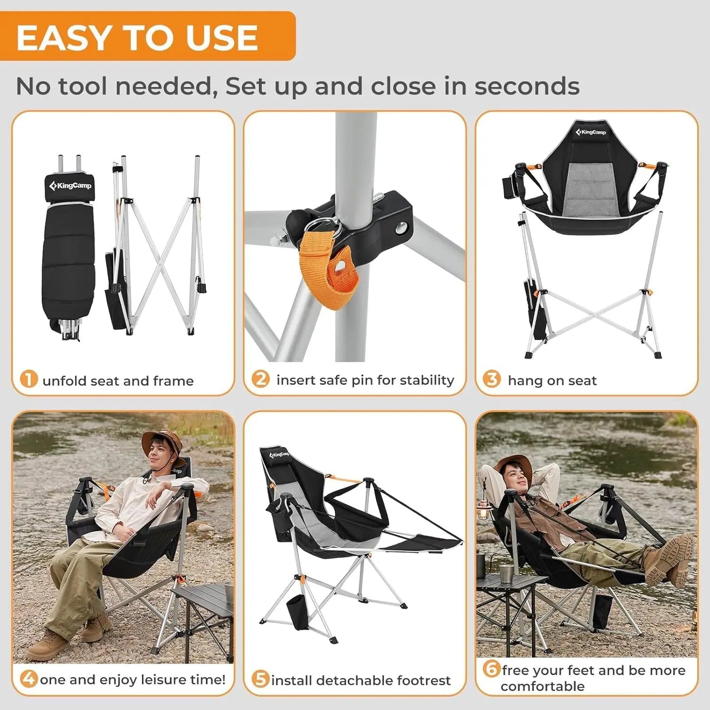 Camping Chair, Hammock , Folding Rocking , Aluminum Adjustable Back Swing , with Removable Footrest