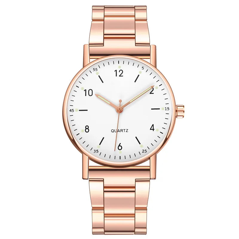 Luxury Rose Gold Stainless Steel Watches Female Classic Round Dial Quartz Watch Women Business Wristwatches Montre Pour Femme