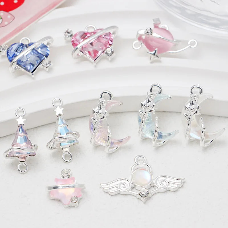 5PCS Stars Moon Christmas Tree Charms Alloy Pendant  For Jewelry Star Making Handmade Bracelet Necklace Diy Accessories