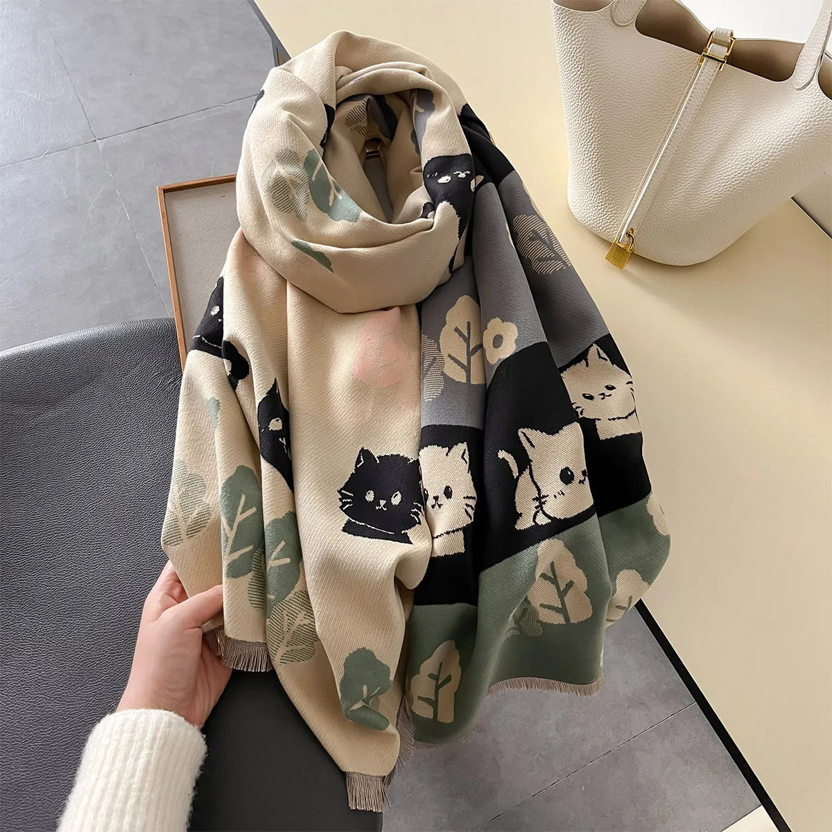 New Korean Cat Imitation Cashmere Scarf Fashion Aesthetic Temperament Shawl Woman Autumn And Winter WarmAnti-cold Wind Scarf