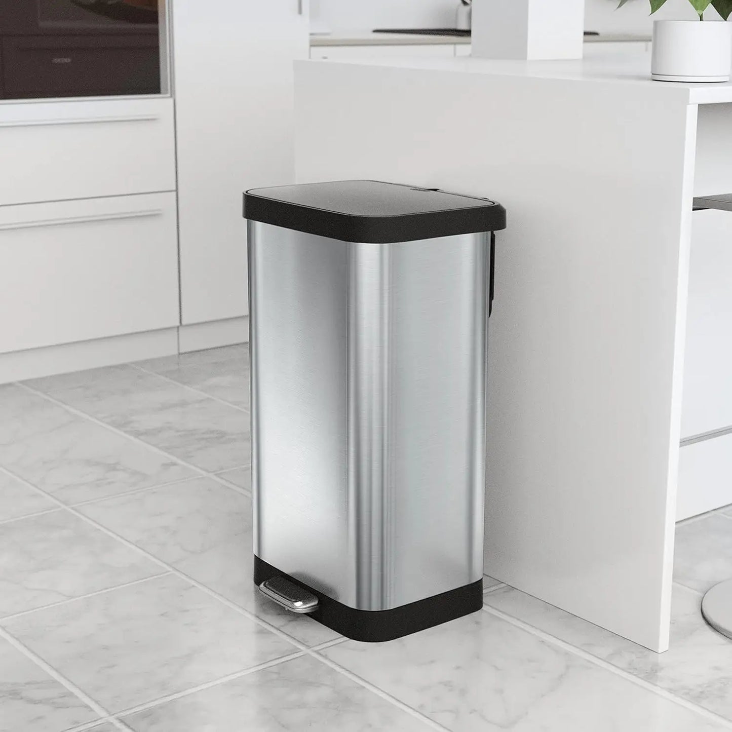 Steel Step Trash Can with Clorox Odor Protection | Large Metal Kitchen Garbage Bin with Soft Close Lid, Foot Pedal and Waste