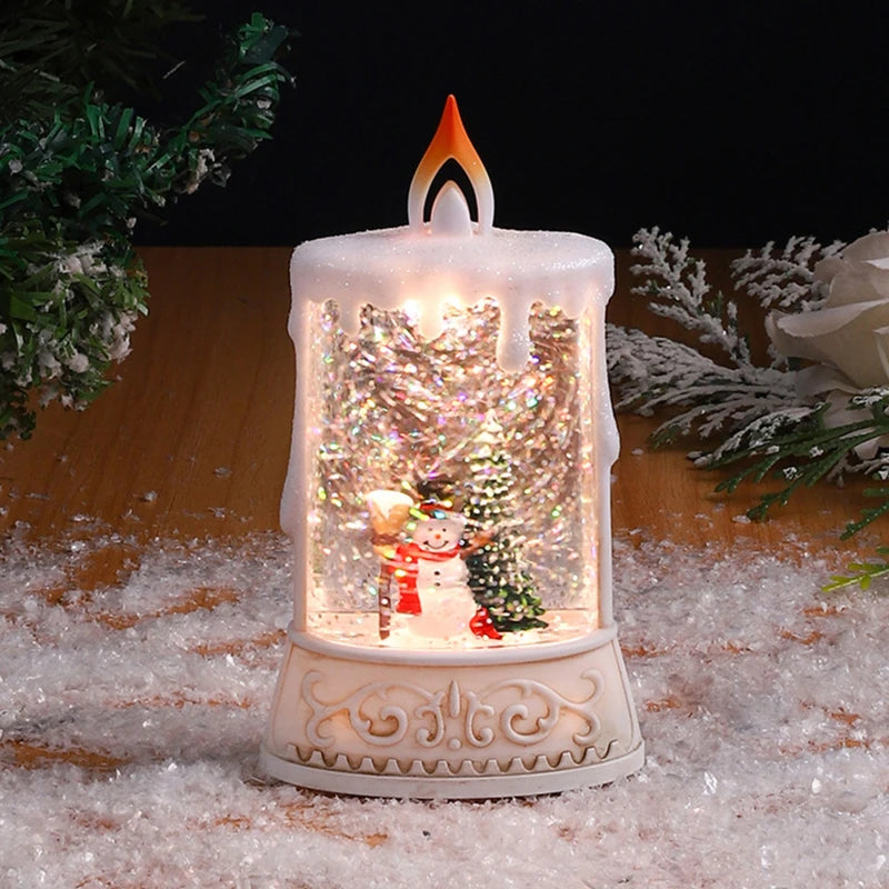 Christmas Flameless Candle Water Glittering Light-Up Candle Christmas Snow Globe Candle Party Decor Christmas Holiday