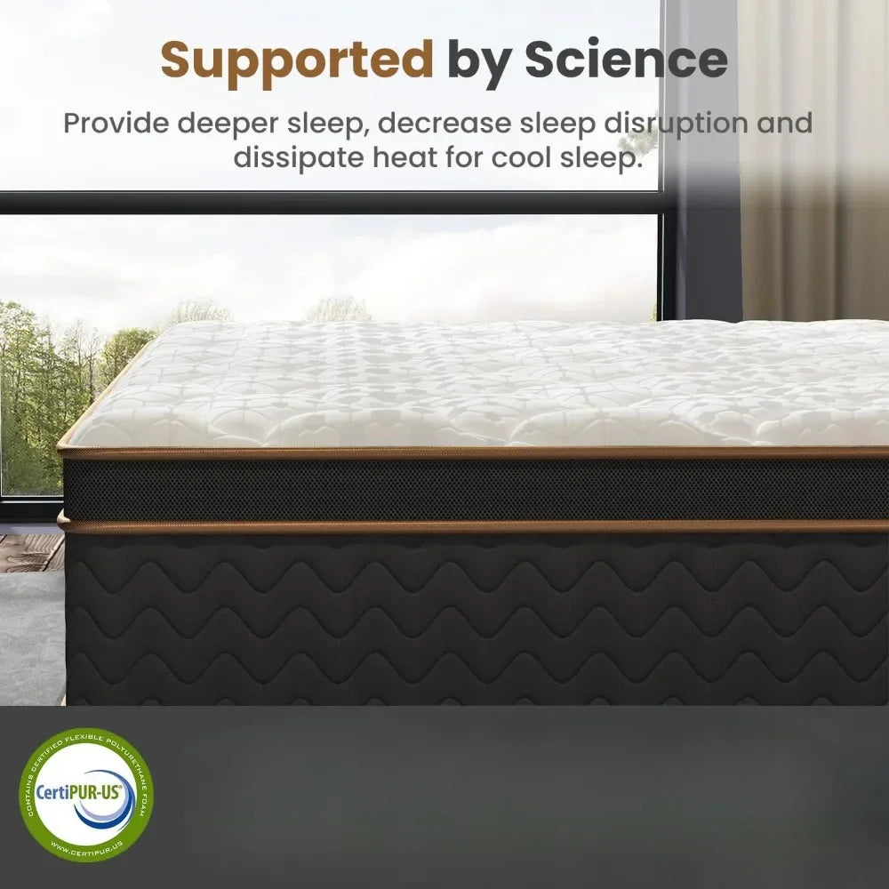 Hybrid Mattress with Gel Memory Foam, Fiberglass-Free Medium Firm Deluxe Mattress in a Box, Individual Pocket Spring