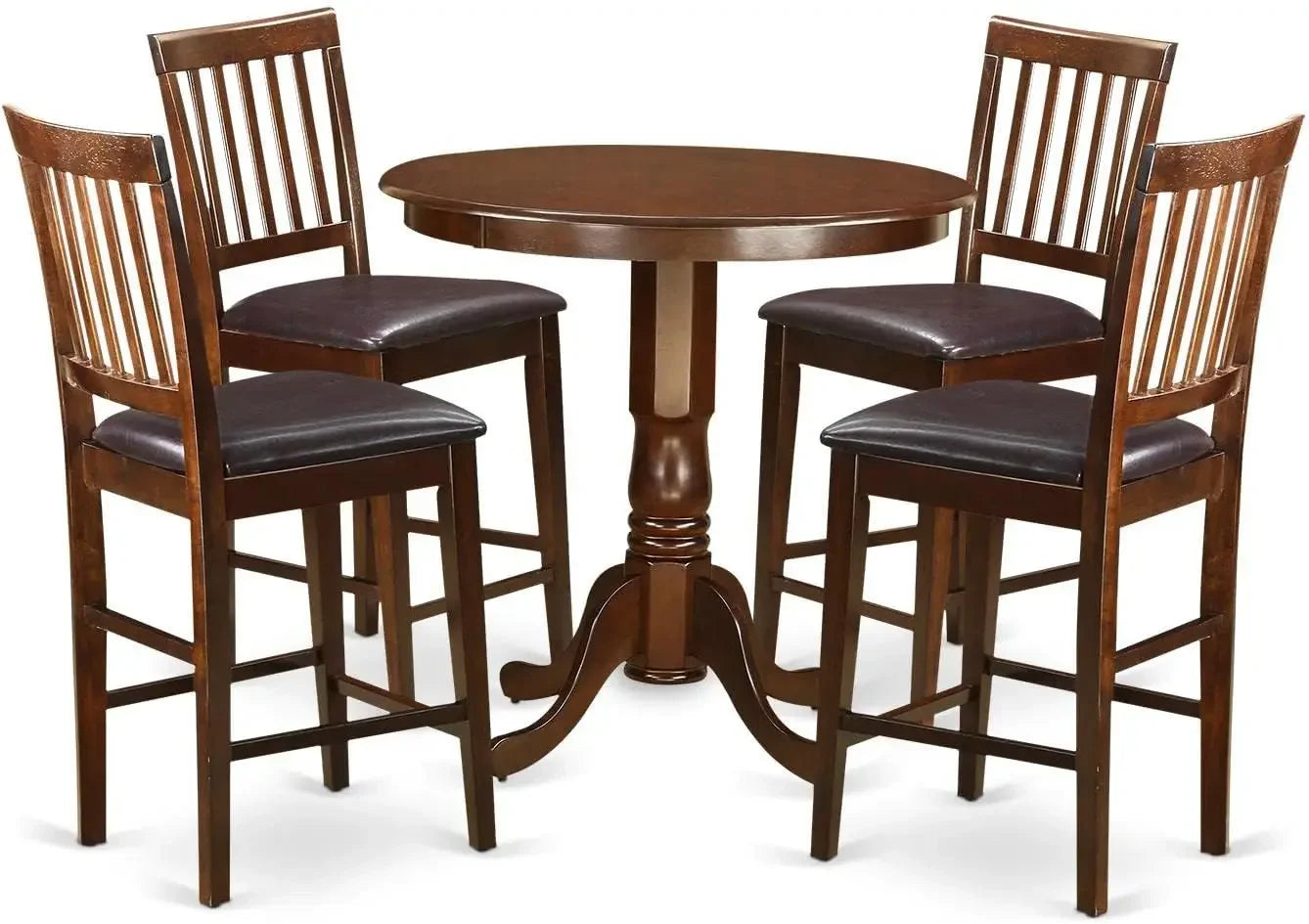 5 Piece Counter Height Dining Table Set Includes a Round Kitchen Table with Pedestal and 4 Faux Leather Dining Room Chairs