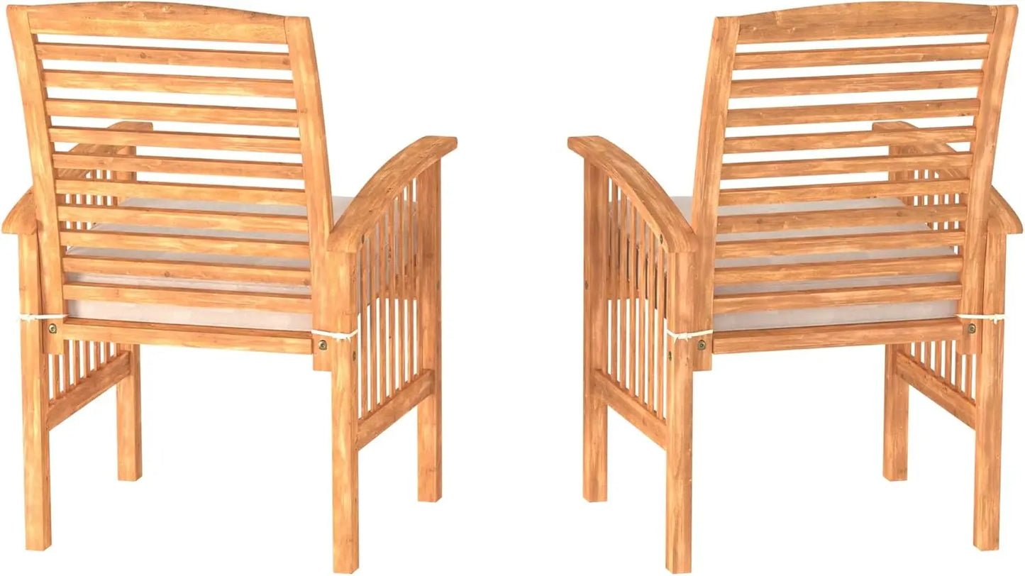 Rendezvous Modern 2 Piece Solid Acacia Wood Slat Back Outdoor Dining Chairs, Set of 2, Brown