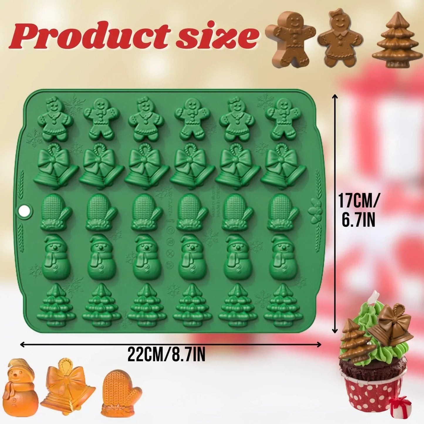 Christmas Silicone Chocolate Mould 5 in 1 Biscuit Baking Moulds Xmas Trees Candy Gingerbread Man Fudge Moulds