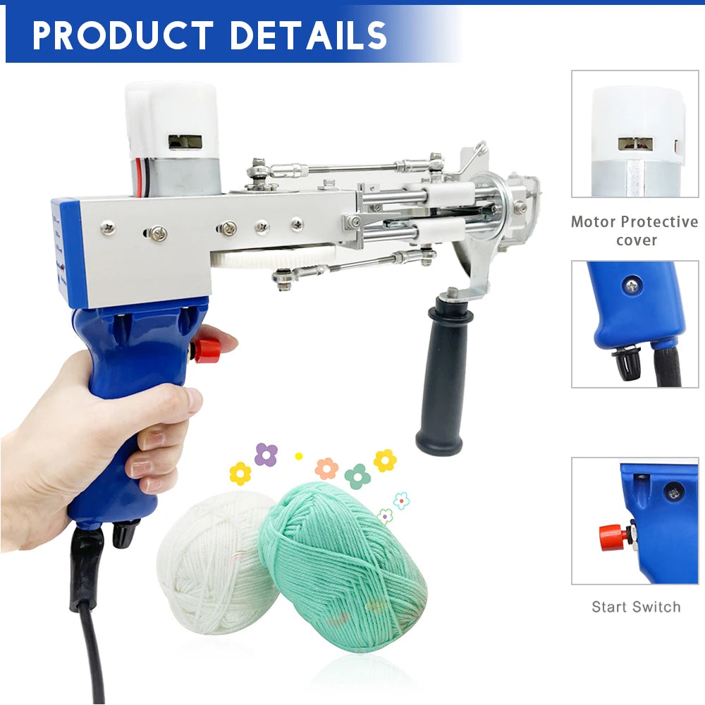 2 in 1 Tufting Gun Set Electric Touffing Pistol,7 – 21mm Tufting Pisto, with Wool Yarn and Tufting Canvas,Trimmer for Beginners