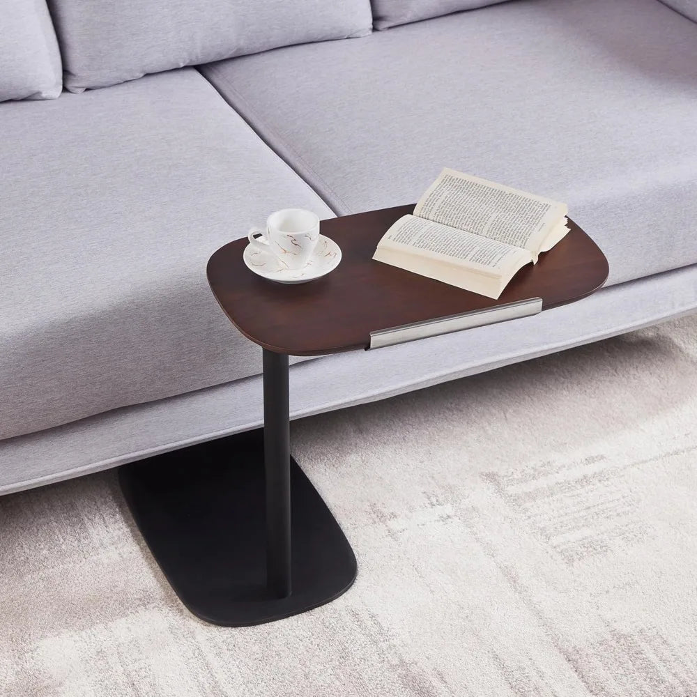 Amarian C-Shaped Side Table, Wood Sofa Table with Adjustable Height and Rotatable Table Top, Laptop Work Desk for Living Room