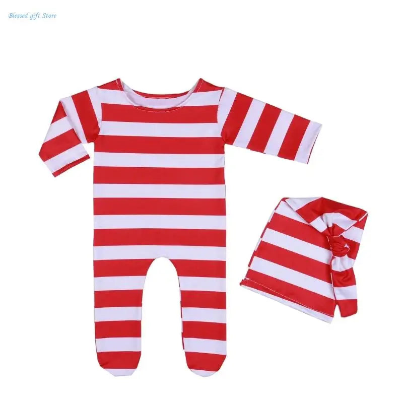 Bodysuit Romper Hat Boy Christmas Elf Outfit Newborn Knot Hat Pajama Set